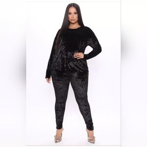Women's Black Crushed Velour Set